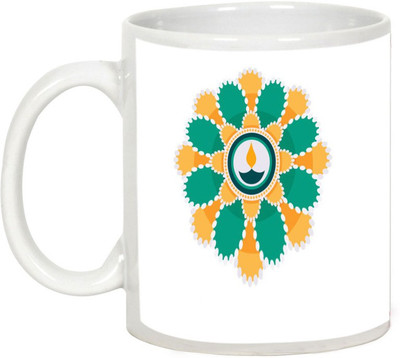

AllUPrints Gifts For Diwali - Vibrant Deepawali Rangoli Ceramic Mug(325 ml), White
