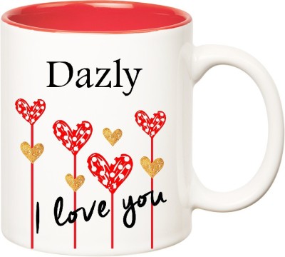 

Huppme I Love You Dazly Inner Red (350 ml) Ceramic Mug(350 ml), Red;white