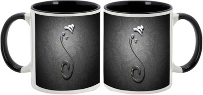 

AllUPrints Gifts For Deepawali - Diwali Lord Ganesha Combo Design 10 (2s) Ceramic Mug(325 ml, Pack of 2), Black