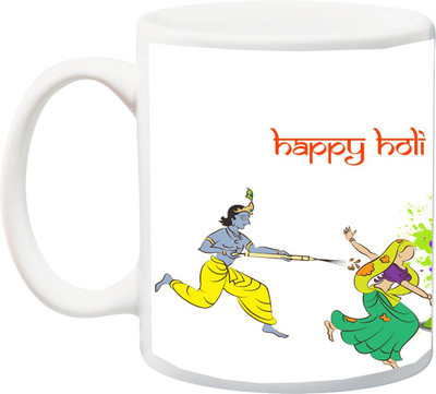 

ME&YOU Gift for Holi;Happy Holi radha and krishna colorfull 3D printed Ceramic Mug(325 ml), Multicolor