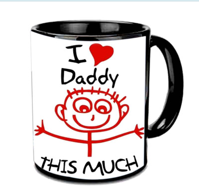 

Raj Laxmi I Love You Daddy… This Much Multicolor Ceramic Mug(3.5 ml), Black