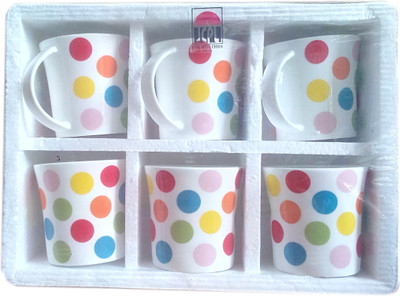 JCPL COFFEE MUG SET OF 6pcs Bone China Mug(180 ml), Multicolor