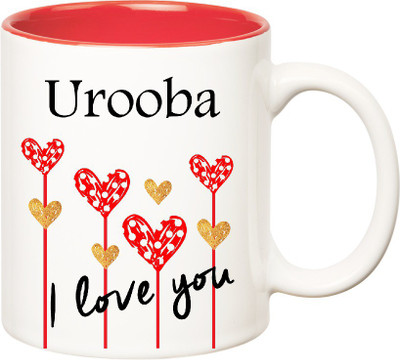 

Huppme I Love You Urooba Inner Red (350 ml) Ceramic Mug(350 ml), Red;white