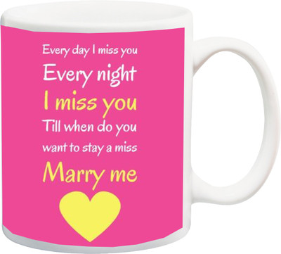 

ME&YOU Gift for Boyfriend/Girlfriend On Valentine's Day;Every Day And night I Miss You Print In Pink BG With Yellow Heart Printed Ceramic Mug(325 ml), Multicolor
