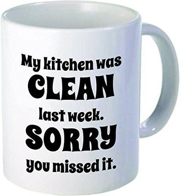 

Rikki Knight Knight My Kitchen Was Clean Last Week Sorry Funny Quotes Design Ceramic Coffee Cups, 11oz, White Ceramic Mug(60 ml), Multicolor
