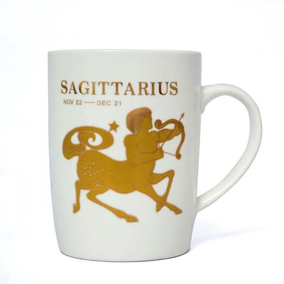 

Painting Mantra Sagittarius Sun Sign Ceremic Coffee Ceramic Mug, Gold;white