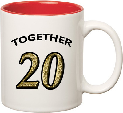 

Huppme Together Since 2010 Inner Red Ceramic Mug(350 ml), Red;white
