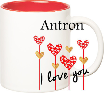 

Huppme I Love You Antron Inner Red (350 ml) Ceramic Mug(350 ml), Red;white
