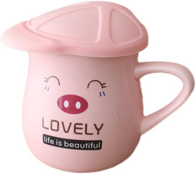 

GeekGoodies Animal Design Coffee Milk Cup With Lid Cap Ceramic Mug(340 ml), Pink