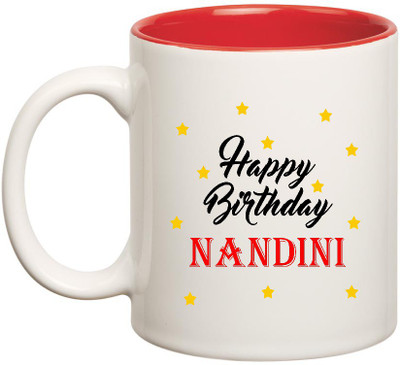 

HuppmeGift Happy Birthday Nandini Inner Red Ceramic (350ml) Ceramic Mug(350 ml), Red;white