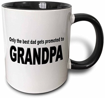 

3dRose mug_149814_4 Only The Best Dad Gets Promoted to Grandpa Two Tone Black, 11 oz, Black/White Ceramic Mug(60 ml), Multicolor