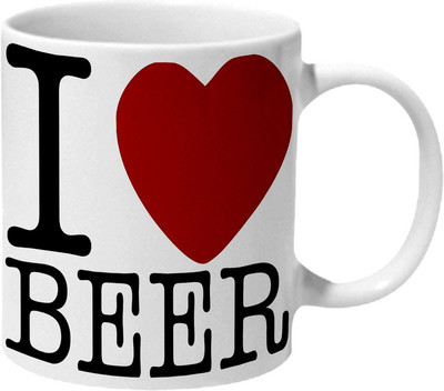 

Mooch Wale I Love Beer Ceramic Mug(325 ml), Multicolor
