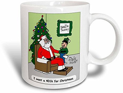 

3dRose Dale Hunts Child Asking Santa for A 401K for Christmas Ceramic, 11 oz, White Ceramic Mug(60 ml), Multicolor