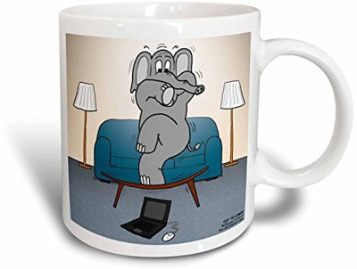 

3dRose Modern Elephant Phobias Afraid of A Laptop Mouse Ceramic, 11 oz, White Ceramic Mug(60 ml), Multicolor