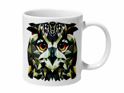 Mooch Wale Geometric Owl Pattern Ceramic Coffee Mug(325 ml)