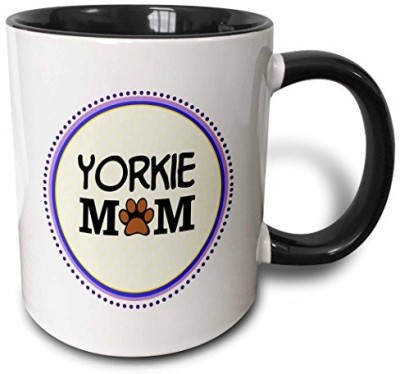 

3dRose mug_151839_4 Yorkie Dog Mom Yorkshire Terrier Doggie Mama by Breed Doggy Lover Paw Print Pet Owner Circle Two Tone Black, 11 oz, Black/White Ceramic Mug(60 ml), Multicolor