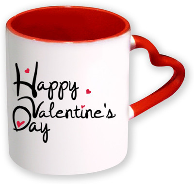

Heyworlds Happy Valentine Day Gifts Heart Shape Red Color with Handle 42 Ceramic Mug(325 ml), Multicolor