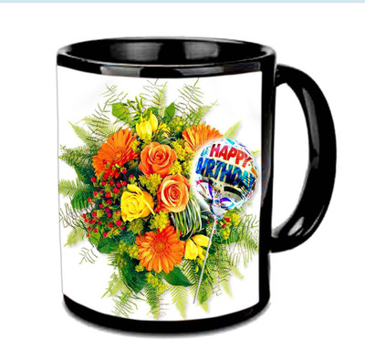 

Raj Laxmi b'day flower bucket black Ceramic Mug(350 ml)