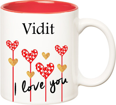 

Huppme I Love You Vidit Inner Red (350 ml) Ceramic Mug(350 ml), Red;white