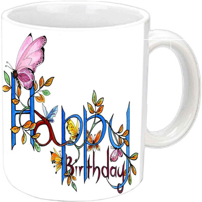 

Raj Laxmi butterfly b'day white Ceramic Mug(350 ml)