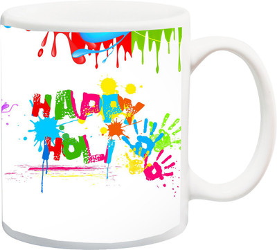 

ME&YOU Gift for Holi;Happy Holee hai colorful 3D Printed Ceramic Mug(325 ml), Multicolor