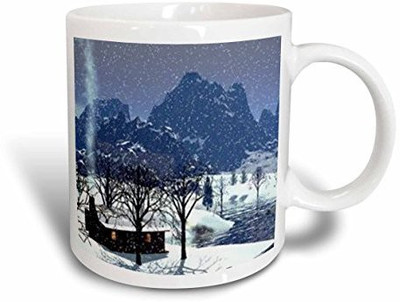 

3dRose mug_60818_1 Log Cabin in Snow Scene, Ceramic, 11-Ounce Ceramic Mug(60 ml), Multicolor
