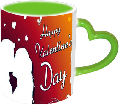 

Raj Laxmi Kissing Couple Green Handle Valentine Ceramic Mug(350 ml)