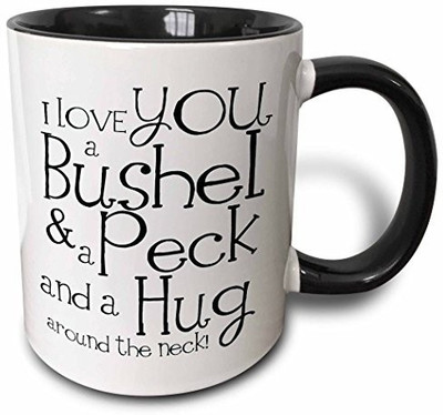 

3dRose mug_193477_4 I Love You a Bushel and a Peck White and Black Two Tone Black, 11 oz, Black/White Ceramic Mug(60 ml)