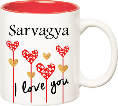 

Huppme I Love You Sarvagya Inner Red (350 ml) Ceramic Mug(350 ml), Red;white
