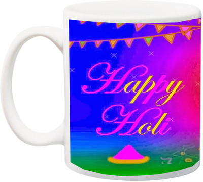 

ME&YOU Gift for Holi;Happy Holee colorfull HD printed Ceramic Mug(325 ml), Multicolor