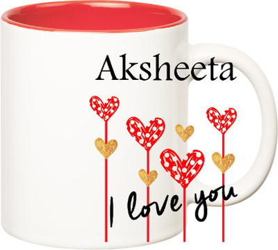 

Huppme I Love You Aksheeta Inner Red (350 ml) Ceramic Mug(350 ml), Red;white