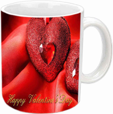 

Raj Laxmi Twinkling hearts valentine white Ceramic Mug(372 ml)