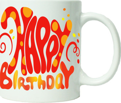 Maison N Mode Happy Birth Day red Yellow Coffee Ceramic Mug(330 ml), Multicolor