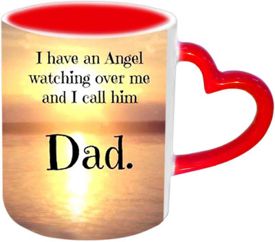 

Raj Laxmi Beautiful Sunrise Design Fathers Day Wishes Red Heart Handle Ceramic Mug(350 ml)
