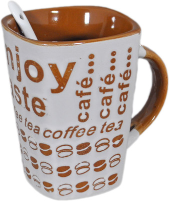 

Babysid Collections Embossed Coffee Bean with Spoon Porcelain Mug(200 ml), Multicolor
