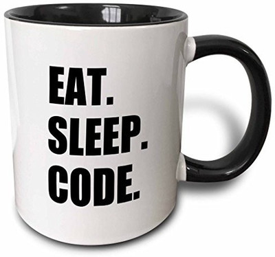 

3dRose mug_180391_4 Eat Sleep Code Computer Coder Programmer Love to Program Coding Two Tone Black, 11 oz, Black/White Ceramic Mug(60 ml), Multicolor