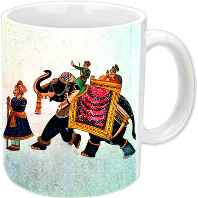 

Raj Laxmi Beautiful Elephant Design White Ceramic Mug(350 ml)
