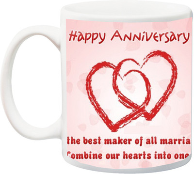 

ME&YOU Gift for Anniversary;The Best Maker Of All Marriages With Hearts Printed Ceramic Mug(325 ml), Multicolor