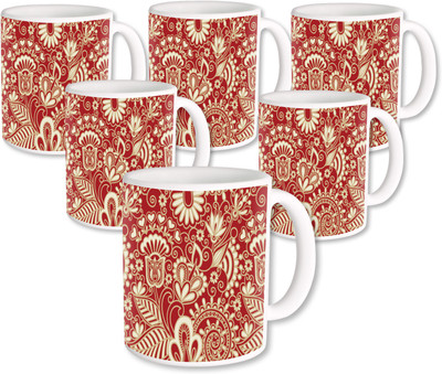 

Heyworlds Gifts for Flower Design set of six 20 Ceramic Mug(325 ml, Pack of 6), Multicolor