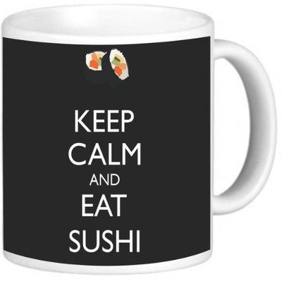 

Rikki Knight LLC Knight Ceramic Coffee, Keep Calm and Eat Sushi Black Color Ceramic Mug(60 ml)