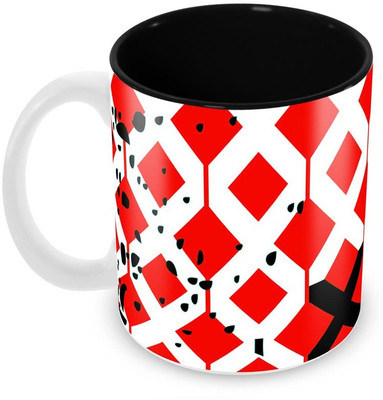 

Tuelip Beautiful Printed Red Abstract Inner Black For Tea And Coffee Ceramic Mug(350 ml), Multicolor