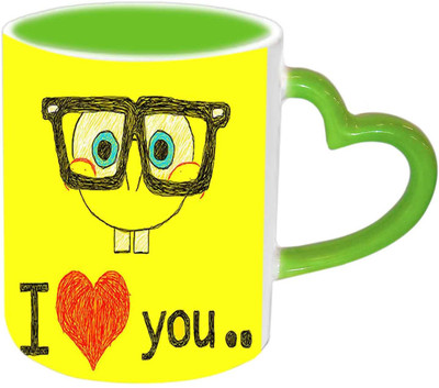 

Raj Laxmi Smiley Love Green Handle Valentine Ceramic Mug(350 ml)
