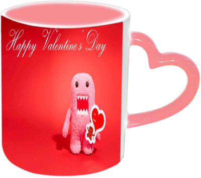 

Raj Laxmi Heart spongy pink handle valentine Ceramic Mug(350 ml)