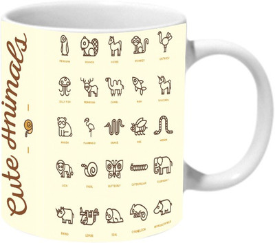 Mooch Wale 50 Cute Animals Ceramic Mug(325 ml), Multicolor