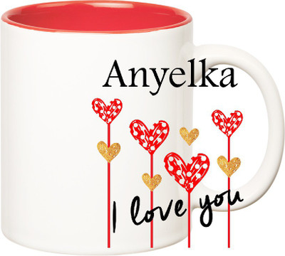 

Huppme I Love You Anyelka Inner Red (350 ml) Ceramic Mug(350 ml), Red;white