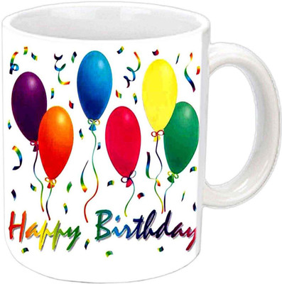 

Raj Laxmi 6 balloons white Ceramic Mug(350 ml)