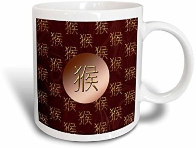 

3dRose Chinese Sign of the Monkey, Copper and Maroon Ceramic, 15 oz, White Ceramic Mug(60 ml)