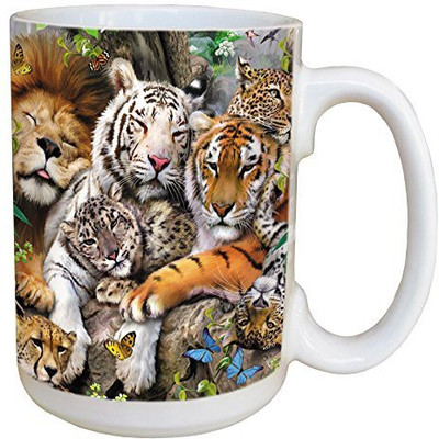 

Tree-Free Greetings Greetings 45810 Howard Robinson Big Cat Cuddle Ceramic with Full-Sized Handle, 15-Ounce Ceramic Mug(60 ml), Multicolor