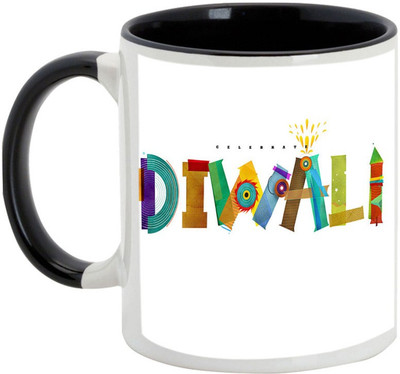 

AllUPrints Gifts For Diwali - Have A Sparkling Deepawali Ceramic Mug(325 ml), Black
