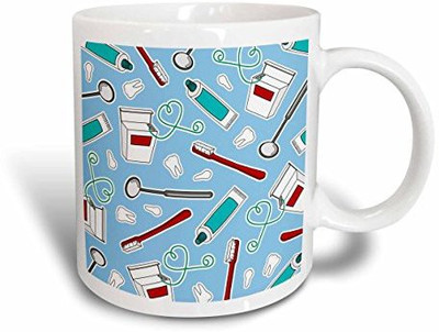 

3dRose mug_165818_2 Cute Dentist Dental Hygienist Print Blue Ceramic, 15-Ounce Ceramic Mug(60 ml)
